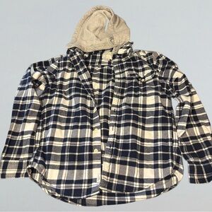Blue Plaid American Eagle Hooded Flannel Jacket